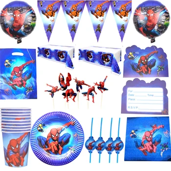 109 adet / grup Örümcek Adam Tema Payet Masa Örtüsü Peçeteler Doğum Günü Partisi Bayrakları Tabaklar Bardaklar Süslemeleri Cupcake Toppers Folyo Balonlar