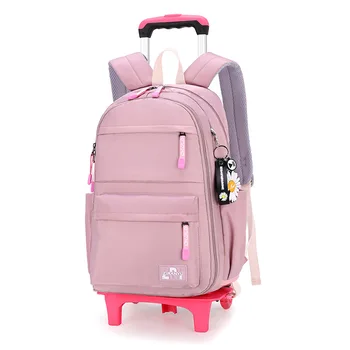 2022 çocuk Tekerlekli Sırt Çantaları Çıkarılabilir Çocuk Okul Çantaları Tekerlekli Merdiven Çocuk kız Arabası Schoolbag Bagaj Kitap Çantaları