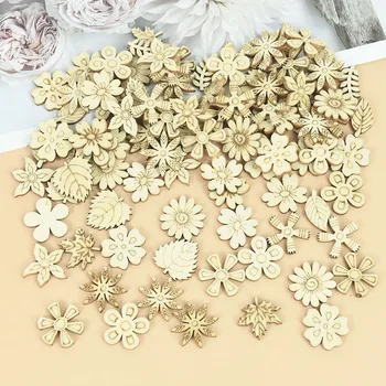 30/100 Adet Mix Doğal Ahşap Cips Çiçek Yaprakları Ahşap DIY El Sanatları Scrapbooking Bezemeler Süsler Düğün Parti Ev Dekor