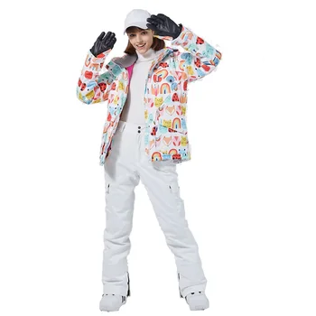 -30 Moda Renkli kadın Kar Giyim Snowboard Takım Elbise Setleri Su Geçirmez Rüzgar Geçirmez Kış Kostüm Kayak Ceket ve Kayış Pantolon Kız