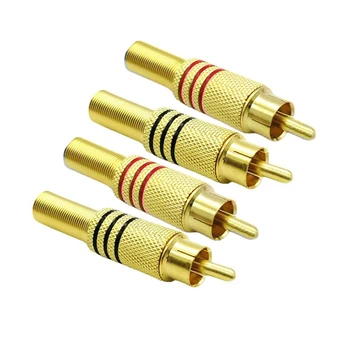 4 Adet/2 çift Altın Kaplama RCA Konnektör Fişi Ses Erkek Konnektör Metal Yaylı Kablo Koruyucu kırmızı siyah