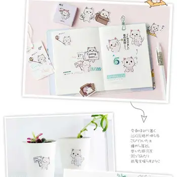 45 Adet / kutu Sevimli Kedi Çıkartmalar Scrapbooking Planlayıcısı Kağıt Sopa Etiket Dekoratif Günlüğü Kırtasiye Albümü Kawaii Japon Etiket