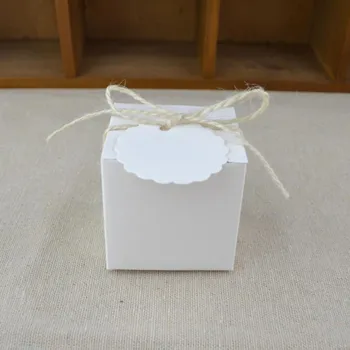 5x5x5cm Beyaz Kahverengi Hediye şeker kutusu Toplu Beyaz Kurdele ile Parti Favor Kutusu DIY Şeker Çikolata Hediye Kutusu Düğün Doğum Günü için
