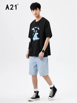 A21 Streetwear Baggy Grafik T-shirt Erkekler Yaz 2022 Moda Gevşek Baskılı Üstleri erkek Büyük Boy Kısa Kollu %100 % Pamuk Tees