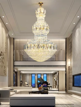 Amerikan kristal avize led ışık avrupa Modern kristal avizeler ışıkları fikstür büyük uzun otel lobi salonu salonu lambası