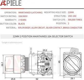 APIELE 22mm 2/3 Pozisyon Seçici Anahtarı 10A 440V basmalı düğme anahtarı Bakımı