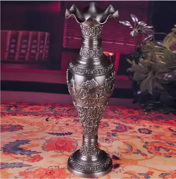 Avrupa Antik kalay renk metal Vintage vazo çinko metal çiçekler vazo masa vazo ev dekorasyon vazolar için HP018