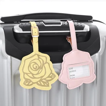 Bagaj Etiketleri Gül Tarzı Bagaj Adı Bavul Etiketi PU Deri KİMLİK Adres Etiketi Tutucu Taşınabilir Uçak Seyahat Etiketleri Aksesuarları