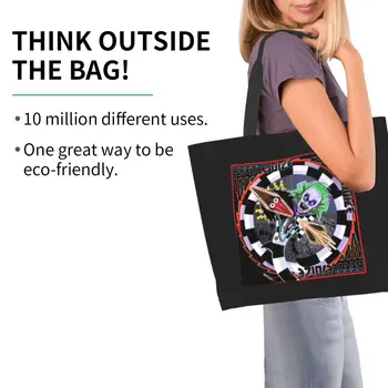 Beetlejuice Yılan bez alışveriş çantası Eko alışveriş çantası Büyük omuzdan askili çanta Kadınlar için Alışveriş Rahat Korku Cadılar Bayramı Alışveriş Çantası