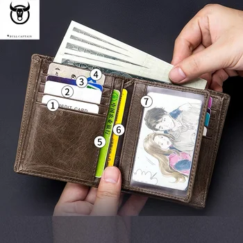 BULLCAPTAIN erkek Çanta Hakiki deri cüzdan Erkek rfıd kartlıklı cüzdan saklama çantası Fermuarlı Para Cebi kartlıklı cüzdan