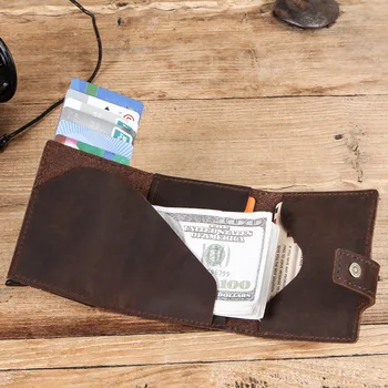 CONTACT ' Erkek Cüzdan Çılgın At Deri RFID Kredi kart tutucu kartvizit kutusu Alüminyum Kutu Moda Kart Cüzdan Erkek Çanta