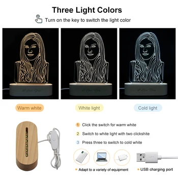 Dropshipping Özelleştirilmiş 3D gece Lambası USB ahşap taban DIY Gece Lambası Düğün noel hediyesi tatil ışık Özel Metin fotoğraf