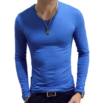 Erkek T-Shirt Bahar Sonbahar Dönemi Uzun Kollu kişinin Ahlak erkek T-shirt Setleri V Yaka Katı Polyester