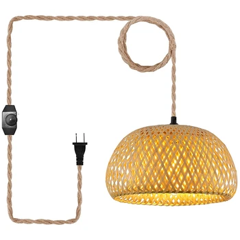 Fiş kolye ışık asılı lamba anahtarı ile Kenevir halat Kordon Bambu Abajur Hasır Rattan asılı ışıklar ABD Plug