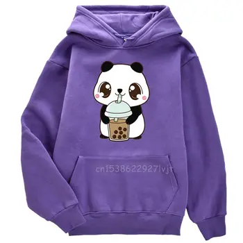Hoody Küçük Panda İçme Süt Çay Hoodie Streetwear Sevimli Vintage Streetwear Bayan Büyük Boy HipHop Tişörtü Erkekler Üst Tee