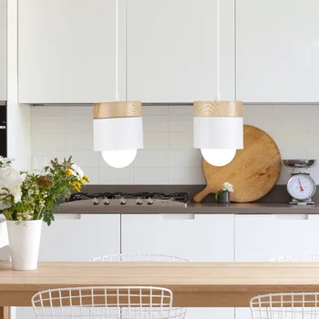 Iskandinav sadelik Led E27 kolye ışık Modern Macaron asılı ışıklar ev geliştirme demir ve ahşap dekorasyon kolye lamba