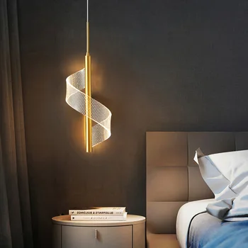 Iskandinav Yaratıcı Spiral LED kolye Lambaları Başucu Asılı Lamba Ev Dekor iç mekan aydınlatması Yatak Odası Modern Akrilik Avizeler