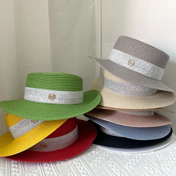 Kadınlar için şapka Yaz Panama Hasır Şapkalar UV Koruma güneş şapkası Geniş Kenarlı Fedoras Caz Kap Bayanlar Basit Yuvarlak Düz Üst plaj şapkası