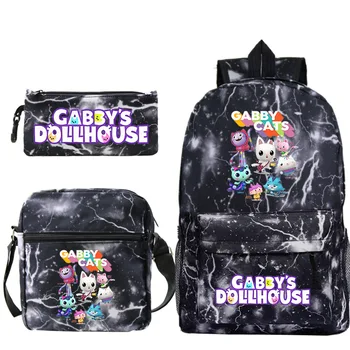 Kawaii Gabby Dollhouse Okul Sırt Çantaları Öğrenciler 3 ADET Set okul çantası Kız Erkek Geri Okul Hediye Mochila Gençler Seyahat Çantası