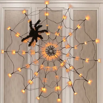 Korku cadılar bayramı LED örümcek web ışıkları asılı hayalet cadılar bayramı partisi dekorasyon korkunç parlayan kabak örümcek lamba açık ev