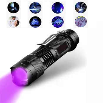 LED UV el feneri Ultraviyole meşale Zoom Fonksiyonu İle Mini UV siyah ışık Pet idrar lekeleri dedektörü akrep Avcılık