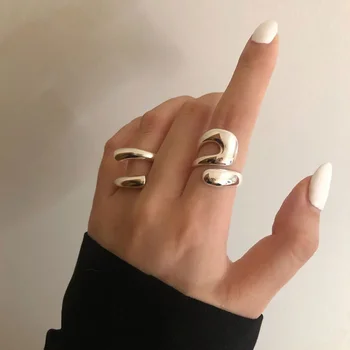 Moda Metal Gümüş Renk Kadın Yüzük Yaratıcı İçi Boş Düzensiz Geometri Açık Ayarlanabilir Yüzükler Kadınlar için Nişan Parti Takı