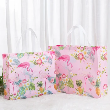 Moda Pembe Flamingo Baskılı alışveriş çantası Dokunmamış Kumaş Eko Alışveriş Çantası Kullanımlık Tote Çanta Seyahat Bakkal Katlanır Çanta