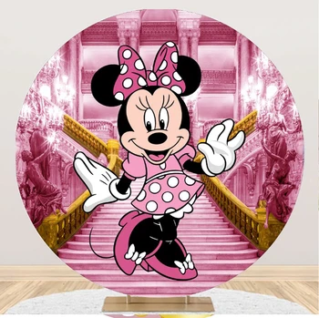 Mutlu Doğum Günü Mickey Minnie Mouse Karikatür Fotoğraf Arka Plan Yenidoğan Bebek Duş Özelleştirilebilir Parti Yuvarlak Zemin Dekorasyon