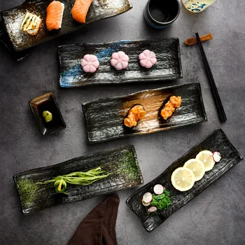Pişirme Japon tarzı Uzun suşi tabağı Özel Restoran Seramik Yaratıcı Tatlı Tabağı suşi seti Plaka Ticari Sofra