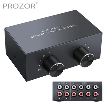 PROZOR Çift Yönlü 4 Yollu RCA Stereo Ses Anahtarı Seçici 4X2/2X4 L / R Ses Kanalı ses değiştirici Splitter kapalı Düğmesi ile