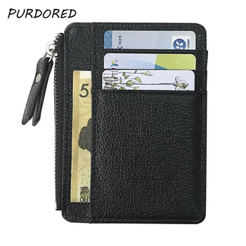 PURDORED 1 Adet Siyah Erkekler kart tutucu PU Deri Fermuar İnce Kart Cüzdan bozuk para cüzdanı Kredi kart tutucu Banka kredi kartı cüzdanı