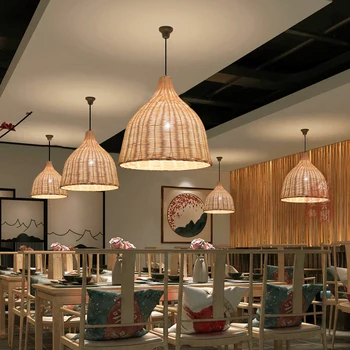 Rattan kolye ışık el yapımı bambu asılı ışık yemek odası oturma odası dekorasyon ev dekor led aydınlatma armatürleri