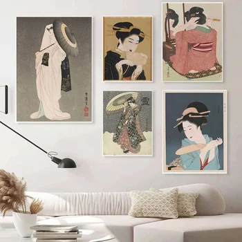 Retro Oryantal Sanat Japon Kadın Kimono Geyşa Posterler Baskı Vintage Şekil Tuval Boyama Duvar sanat resmi Odası Ev Dekor