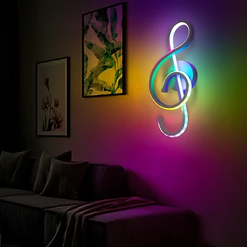 RGB Duvar Lambası Yatak Odası Başucu Duvar Lambası Müzik Clef Şekli Gece Lambası Ev Kapalı Oturma Odası Aydınlatma Dekorasyon