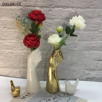 Seramik vazo İskandinav tarzı Altın El Vazo Çiçekler Modern Ev Ofis Dekor Yaratıcı Çiçek Kompozisyon oturma odası Süsleme