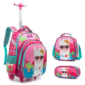 Sevimli Panda Okul Tekerlekli Sırt Çantası çanta seti Kızlar için Tekerlekli Çanta Öğrenci okul çantası Haddeleme Sırt Çantası Çok Fonksiyonlu