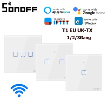 SONOFF T1 WiFi Akıllı Anahtarları AB İNGILTERE ABD Dokunmatik Cam Panel Desteği Alexa Google Ev Ewelink 3 Gang ışık anahtarı Duvar Anahtarı