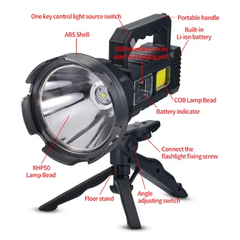 Süper parlak LED Taşınabilir Spot El Feneri projektör İle P50 Lamba Boncuk Monte braketi seferler için Uygun, vb.