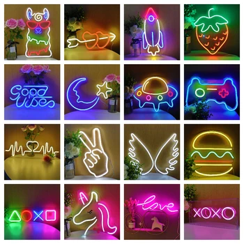 Toptan Çeşitli stilleri LED Neon gece ışıkları doğum günü sevgililer günü hediyeleri düğün parti duvar asılı atmosfer lambaları