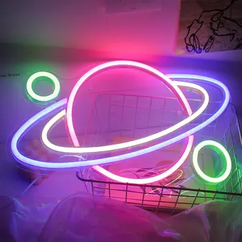 UFO Evren Gezegen Uzay Gemisi şekli Neon Tabelalar ışıkları Duvar Sanatı renkli LED Gece Lambası Çocuk Hediye Bar Ev Partisi Dekorasyon