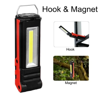 USB şarj edilebilir el feneri Dahili Pil Su Geçirmez COB çalışma lambası Mıknatıs / Kanca Araba Tamir için Kamp