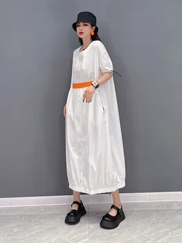 XITAO Beyaz Pilili Elbise Moda Kazak Tanrıça Fan Rahat Zarif 2022 Yaz İpli Azınlık Gevşek Elbise WMD5184