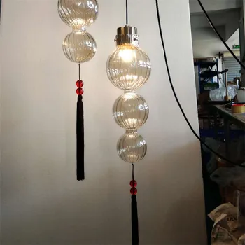Çin Tarzı Vitray Kabak Püskül kolye ışıkları çatı Oturma odası Mutfak başucu lambası Art Deco iç mekan aydınlatması fikstür