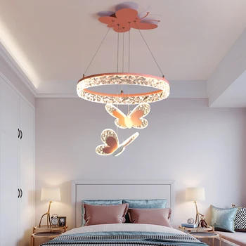 Çocuk odası kolye ışıkları Nordic sıcak ve romantik kız yatak odası prenses odası Led kelebek avize lüks Ins lambaları