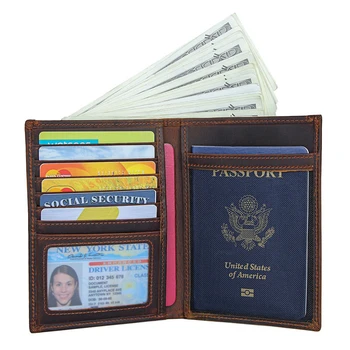 Çılgın At Deri Pasaport Tutucu Erkekler Ve Kadınlar İçin Yurtdışında seyahat cüzdanı kart tutucu Çok Fonksiyonlu Deri Bilet Tutucu
