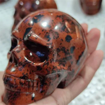 1 ADET 450 - 550g Doğal Kristal Kırmızı Obsidyen Kafatası, El oyma, Retro Ev Dekor, Sanat Koleksiyonu, Reiki şifa taşı