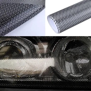 1 Adet Araba Far Tonu Delikli Film Sis Lambası şerit etiket Koruyucu 106X30CM Siyah Örgü Araba Trim Sticker Yüksek Kalite