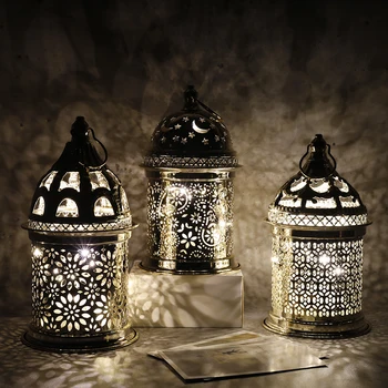 1 ADET LED Mum Ramazan Dekorasyon Müzik ile Eid Mubarak Fener ışıkları İslam Mübarek El Sanatları Süsler Eid Masaüstü Lamba ev için
