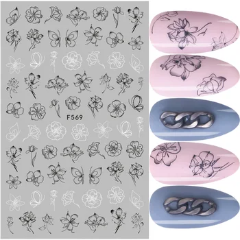 1 adet Siyah Beyaz 3D Nail Art Etiketler Kaydırıcılar Çiçekler Mandala Yaprak Geometri Yapışkanlı Tırnak Çıkartmaları Folyo Tasarım Manikür TRF564-573