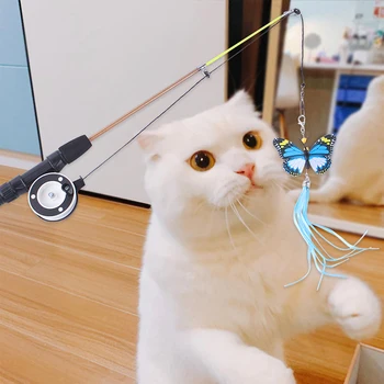 1 ADET Yaratıcı Teleskopik Kedi Sopa Balık şeklinde Olta Kedi Sopa Oyuncak Tüy Teaser Oyuncaklar İnteraktif Sopa Evcil Hayvan Malzemeleri
